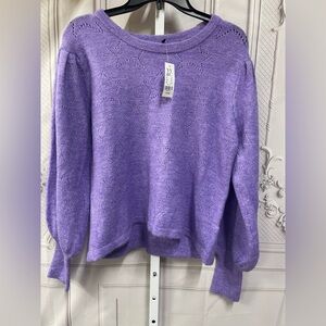 New York & Company Lavender Crew Neck New Puff Sleeves Star Size L Sweater